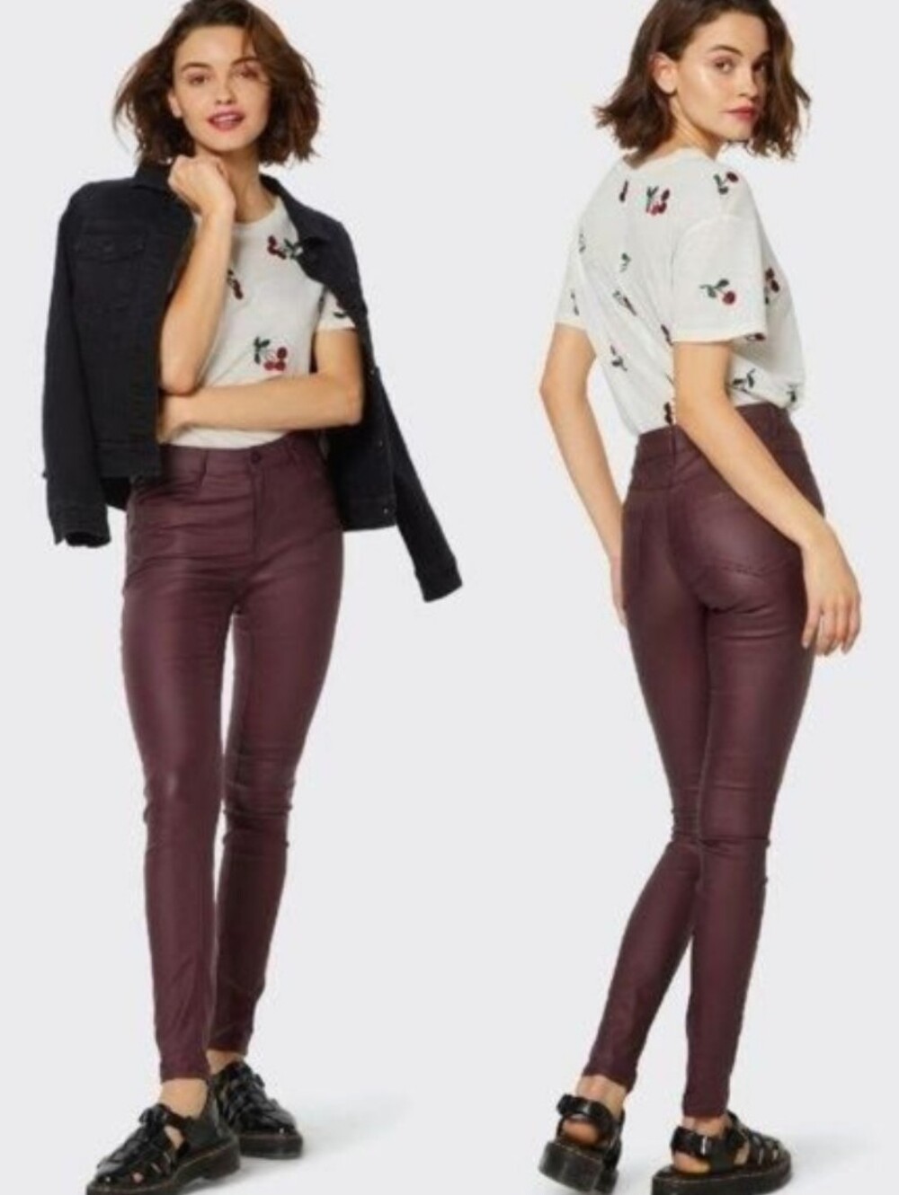 Rock & Republic Berlin Coated Skinny Jeans Burgundy Red Y2k Moto Goth Punk 10